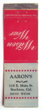 Aaron&#39;s Men&#39;s Store - Stockton, California 20 Strike Matchbook Cover Wilson Wear - $2.00