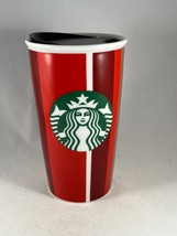 Starbucks Red Striped Holiday Christmas Reusable Travel Ceramic Mug 12 Oz Grande - £9.11 GBP