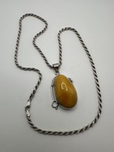 Vintage Sterling Silver Butterscotch Yolk Amber Pendant 5.7cm Necklace 2... - £177.64 GBP