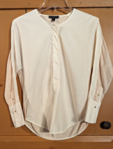 J CREW Women&#39;s XS Ivory Tan 2-Tone Popover Blouse Lightweight Top Long Cuff - £16.97 GBP