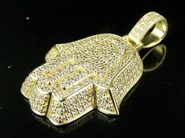 2Ct Round Brilliant Cut Diamond Hamsa Pendant 14K Yellow Gold Finish - £78.83 GBP