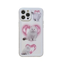 Lovely cat &amp; pink heart cute phone case for iphone 12 11 13 14 Pro Max XR 12ProM - £5.84 GBP