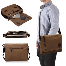 Men Vintage Leather Canvas 13.3&quot; Laptop Schoolbag Satchel Shoulder Messe... - $86.99