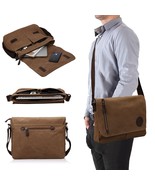 Men Vintage Leather Canvas 13.3&quot; Laptop Schoolbag Satchel Shoulder Messe... - $86.99