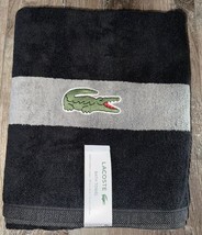 Lacoste ~ Bath Towel 100% Cotton 30&quot; x 52&quot; Black Gray Big Crocodile Logo - $29.07