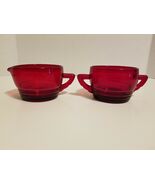 Vintage RUBY RED Glass Cream &amp; Sugar Set - $19.79