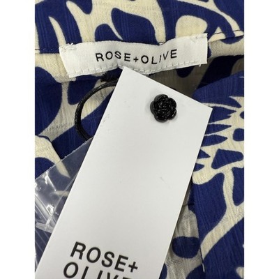 Rose + Olive NWT Tie Front Blouse Puff Sleeve Abstract Print Coastal Granny S Item image 3