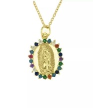 Gold Plated Virgen de Guadalupe Necklace Pendant Virgin Mary 20&quot; Chain C... - £10.89 GBP