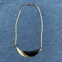 Black &amp; White Enamel Bib Necklace 15&quot; Gold Tone Necklace Made In Korea - £11.40 GBP