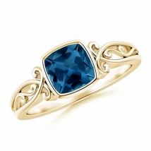 ANGARA Vintage Style Cushion London Blue Topaz Solitaire Ring in 14K Gold - £398.32 GBP