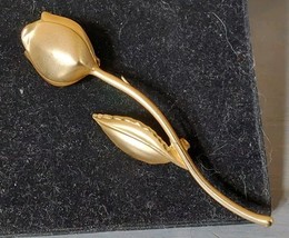 Rose Long Stem Brooch Lapel Pin Gold Tone 3.75&#39;&#39; - $19.65