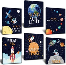 Outer Space Wall Decor Kids Room, 6pc Planet Theme Posters 8x10 Unframed Canvas - £6.38 GBP