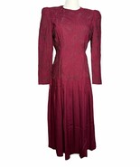 Vtg 90s Talbots Petites Womens Burgundy Drop Waist Long Sleeve Embroider... - $40.60 CAD