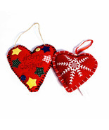 Red/White &quot;Snowflake&quot; and Stars Stitch Heart Plush Christmas Ornaments - £2.35 GBP