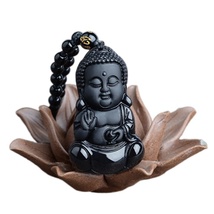 Natural Obsidian Pendant Baby Buddha Amulet To Keep You Safe Jade Pendant - £17.43 GBP