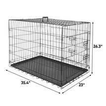 Folding Metal Pet Cage 36&quot; Dog Crate Kennel 2 Door With Tray Pan Black - £67.13 GBP