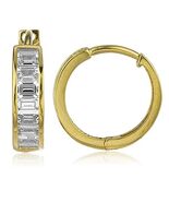 Genuine 14k Yellow Gold 4mm Wide Baguette CZ Hinged Hoop Earrings-15mm D... - $331.65