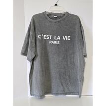 Oversized Graphic T Shirt C&#39;est La Vie Paris Washed Gray XL Cotton Blend - €12,83 EUR