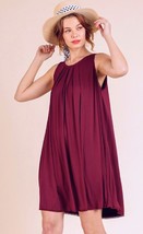 New UMGEE S M L Merlot Sleeveless Round Neck Shift Dress Crochet Trim Pintuck - £18.97 GBP