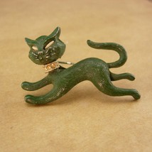MSM Vintage brooch green witches cat Halloween animal pin witch cape accessory r - £43.96 GBP