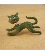 MSM Vintage brooch green witches cat Halloween animal pin witch cape acc... - $55.00