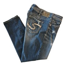 Silver Boyfriend Jeans Womens 32 Fluid Denim Distressed Torn Blue Grunge Ankle - £16.95 GBP