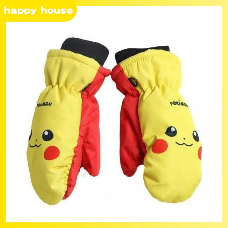 Pokemon Pikachu Full Finger Gloves Ski Gloves for Girls Kids Keep Warm Outdoor - £11.03 GBP