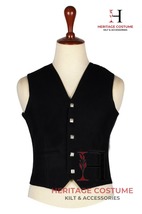 100% Wool 5 Button Black Waistcoat Scottish Prince Charlee Argyle Kilt /Wedding. - £30.49 GBP+