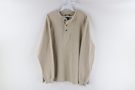 Vtg Cabelas Mens Medium Blank Thermal Knit Long Sleeve Henley Shirt Tan Beige - £34.03 GBP