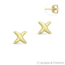 Criss-Cross X Kiss Sign Charm Stud Earrings 14k Yellow Gold 5.7x5.9mm Baby Studs - £35.65 GBP