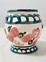 Ceramic Vase White Pink Green Hand Painted Apple Design Cup - $14.00