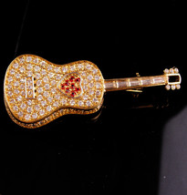 3&quot; Rock star guitar brooch - I love music - rhinestone heart - nylon strings - V - £75.66 GBP