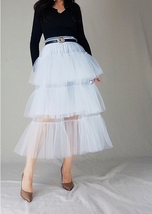 White Layered Tulle Skirt Outfit Wedding Guest Custom Plus Size Long Tulle Skirt