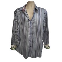 Robert Graham Contrast Collar Flip Cuff Striped Button Front Shirt 2XL E... - $39.59