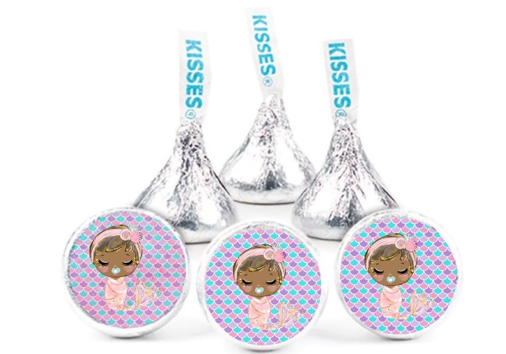 108 Mermaid Baby ShowerPersonalized Chocolate Kiss Candy Labels Personal... - $10.47