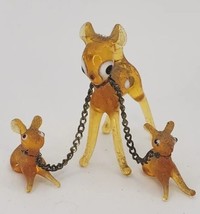 Vintage Blown Glass Doe with Fawns on Chain Mini Figures PB82 - £23.50 GBP