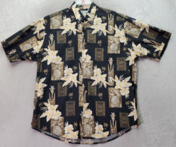 Crossing Shirt Mens Medium Black Hawaiian Cotton Short Sleeve Collar But... - $15.76