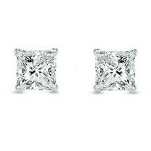 3Ct Princess Cut Simulated Diamond Earrings Studs White Gold Plated Screw Back - £30.36 GBP