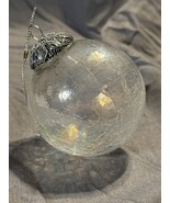 Vintage Crackle Glass Ornament Silver Filigree Cap Heavy 3” Elegant Decor - $22.03 CAD
