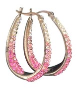 Sterling Silver DESIGNER AU Hot Pink /White Crystal INSIDE OUT Hoop Earr... - $61.12 CAD