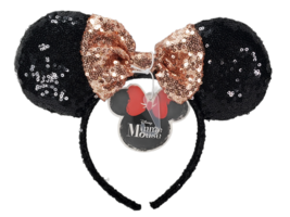 Minnie Mouse Sequin Headband Ears Bow Sparkly Disney Costume Party Black Pink - £22.13 GBP