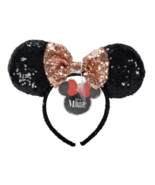 Minnie Mouse Sequin Headband Ears Bow Sparkly Disney Costume Party Black... - £21.66 GBP