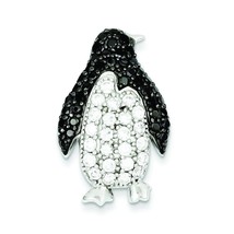 Sterling Silver Black &amp; White CZ Penguin Slide Pendant Jewelry - £63.14 GBP