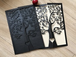 50pcs Pearl Black Laser Cut Wedding Invitations Cards,Birthday Invitatio... - £42.30 GBP