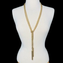 Gold Tone 3 Strand Lariat Style Chain Tassel Necklace Belt 80s Statement 40” - £14.98 GBP