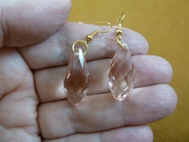 (EE505-4) faceted lt Pink crystal teardrop dangle gold tone wire hook earrings - £12.55 GBP