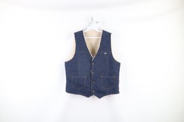 NOS Vtg 70s Streetwear Mens Medium Deep Pile Fleece Lined Denim Vest Jacket USA - £77.83 GBP
