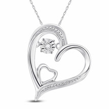 Sterling Silver Womens Round Diamond Double Heart Moving Twinkle Pendant - £63.10 GBP