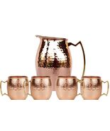 Pure copper Hammered Jug  Moscow Mule Water Pitcher Heavy Gauge Set Of 4... - $149.99