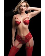 STRAPPY UNDERWIRE BRA HIGH WAISTED BOY SHORTS &amp; STOCKINGS FROM G-WORLD L... - $31.67